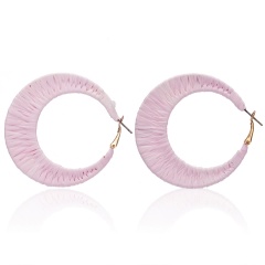 Fashion Charm Female Earrings Unique Wrap hand-woven Raffia Geometric C-shaped Earrings Colorful Jewelry Hangle Earrings 2019 Pink