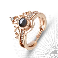 Fashion Design 100 Language I Love You Ring Elegant Female Bridal Wedding Projection Set Rings Love Memory Ring Romantic Jewelry Gold