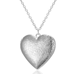 Silver Plated Carved Love Heart Shape Valentine Lover Gift Animal Photo Can Open Album Frame Box Pendant Necklace Jewelry Carved