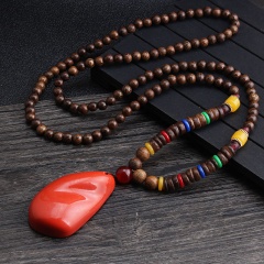 Ethnic style retro long handmade beaded wooden bead necklace for men and women long sweater chain necklace necklace 1