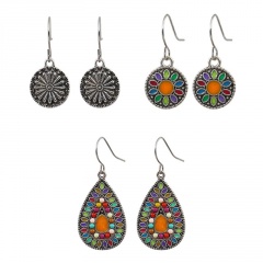 3 pairs of geometric circular color Earrings 3 pairs
