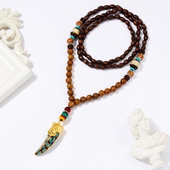 Women Retro Handmade Bohemia Tibetan Beads Pendant Necklace Long Sweater Chain horn