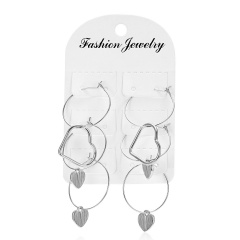 3pcs/Set Women Geometric Wooden Round Heart Beads Shell Hoop Earrings Jewelry silvery