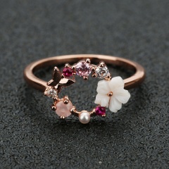 Fashion Design Butterfly Flowers Crystal Wedding Ring for Women Girls Rose Gold Color Zircon Finger Ring Jewelry 2020 Bijoux A