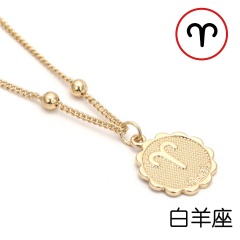 12 Zodiac Horoscope Crystal Constellation Gold Necklace Pendant Womens Jeweller Aries
