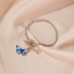 Charm Butterfly Enamel Women Bracelet Bangle Silver Chain Fashion Jewelry Gifts Navy blue