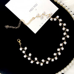Korean Fashion Pearl Crystal Beads Choker Necklace Wholesale gold-pearl