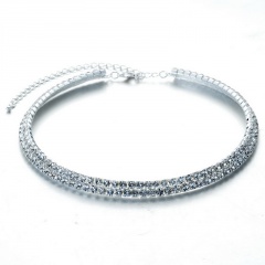 Fashion Crystal Women Bid Statement Necklace Wedding Bride RhInestone Chokers Jewelry 2 Row