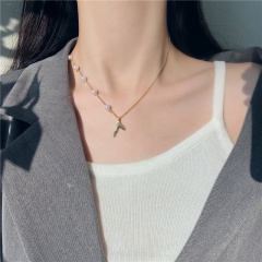 choker retro ins simple double-layer pearl necklace lady sweet with pendant butterfly clavicle chain jewelry Choker