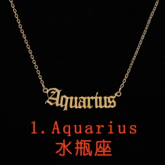 Vintage English letter 12 constellation necklace Aquarius