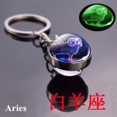 Zodiac luminous double-sided glass ball key chain Aries