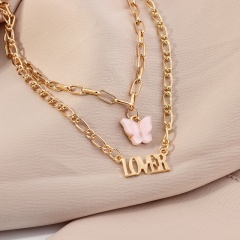 Butterfly Letter Acrylic Double Layer Chain Necklace LOVER