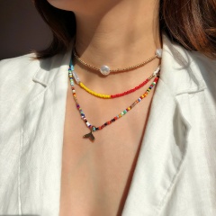 Fish Tail Pearl Colorful Beads Bohemian Elastic Necklace Set Necklace Set