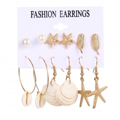 Starfish Shell Pearl Combination Earring 6Pairs/set