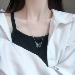 Silver Metal Butterfly Pendant Necklace Bracelet Jewelry Silver-Necklace