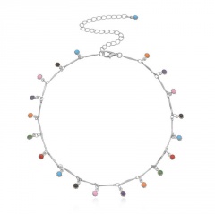 Colorful Candy Colored Small Pendants Choker Necklace 30+5cm Silver