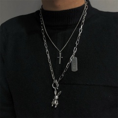 Cross can move rabbit pendant double necklace sweater chain The rabbit pendant
