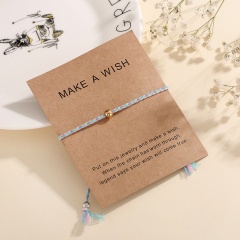 Paper card cotton string bead braid adjustable bracelet F15