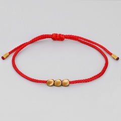 3 shaped copper beads hand-woven adjustable bracelet Red