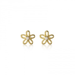 S925 Flower Hollow Small Stud Earrings For Women Gold