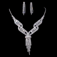 Rhinestone Silver Jewelry Set Necklace Earring Set 1402-6789