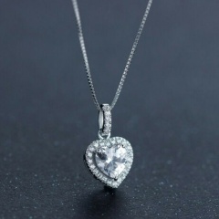 Copper with Stone Heart Full Diamond Box Chain Necklace Heart