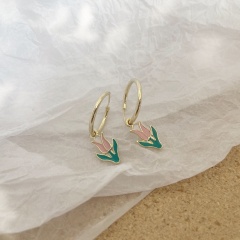 Ins Style Tulip Bracelet Copper Golden Ring Necklace Set Earring