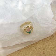 Ins Style Tulip Bracelet Copper Golden Ring Necklace Set Ring