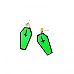 Acrylic Green Coffin Halloween Stud Earrings Earring
