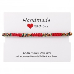 Handmade With Love Red String Diamond Knot Woven Adjustable Paper Card Bracelet Red