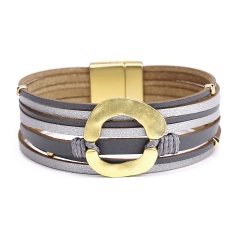 Black Multilayer Leather Bracelet for Women Jewelry Wholesale Gray