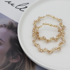Charm Beads Gold Earring Inradium 6CM White Beads