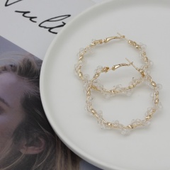 Charm Beads Gold Earring Inradium 6CM White Beads