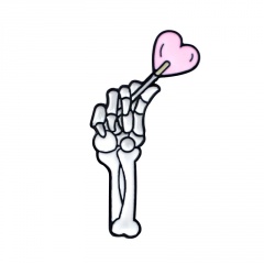 Alloy Skull Hand Holding Love Emblem Halloween Brooch Pins Pink