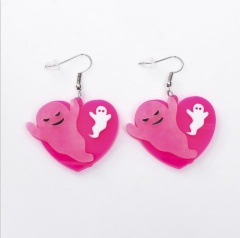 Pink Ghost Love Halloween Acrylic Earrings Wholesale Heart