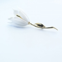 White Tulip Plant Flower Shell Women Wedding Brooch Pins White