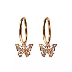 Fashion Alloy Hollow Butterfly Ear Hoop Earrings Gold