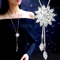Wholesale Flower Snowflake Cubic Zirconia Sweater Long Chain Necklaces White