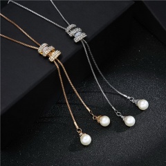 Long Silver Crystal Pearl Necklace Wholesale Silver