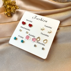 7 Pairs/Set Colorful Small Week Stud Earring Set A