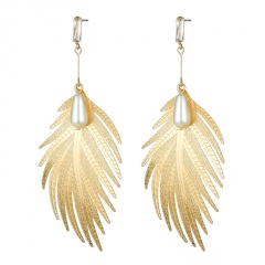 Feather Leaft Pealr Gold Silver Statement Earrings Jewelry Gold