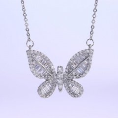 Silver Copper with CZ Stone Butterfly Charm Necklace Wholesale Butterfly