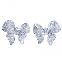 Inlaid White CZ Silver Earrings Butterfly