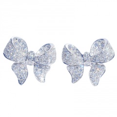 Inlaid White CZ Silver Earrings Butterfly