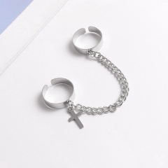 Fashion Cross Two-finger Conjoined Chain Open Rings A