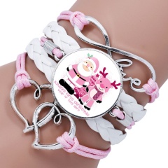 Multilayer Santa Claus Elk Snowman Bracelet Christmas Jewelry Wholesale White & Pink