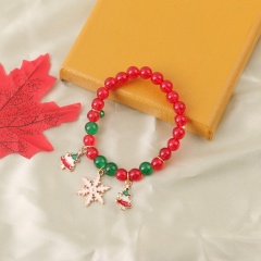 Red Gemstone Elastic Christmas Tree Pendant Bracelet Wholesale Snow