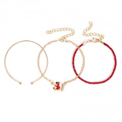 3 Pieces/Set Red Rope Gold Chain Bracelet Set Wholesale Sled
