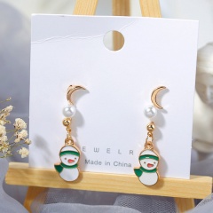 3 Pairs/Card Christmas Series Pearl Stud Earrings Jewelry Wholesale Snowman-Green