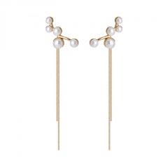 Antlers Creative Branch Pearl Tassel Long Earrings Pearl